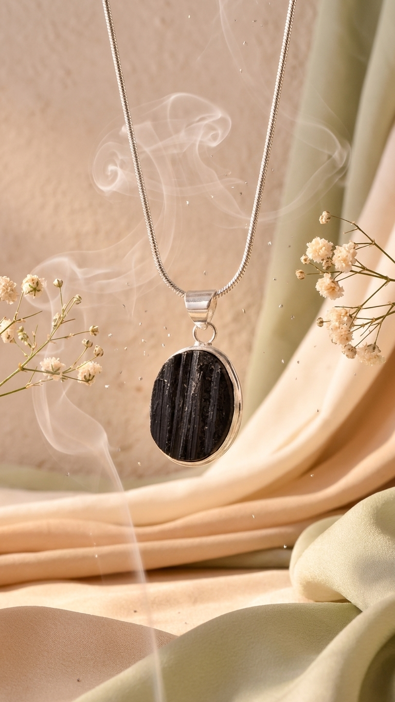 Natural Black Tourmaline Pendant Oval Shape