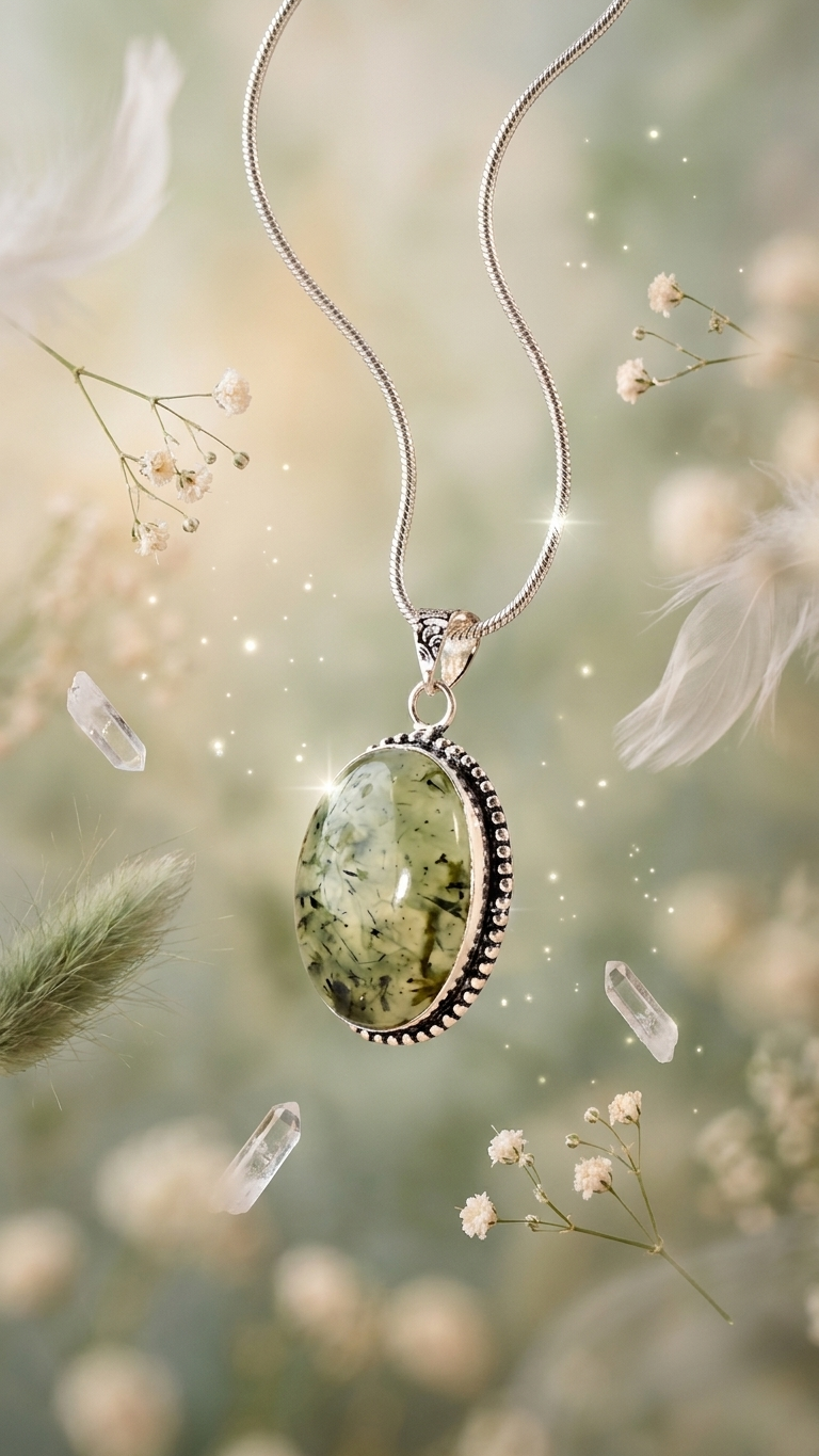 NATURAL PREHNITE  PENDANT