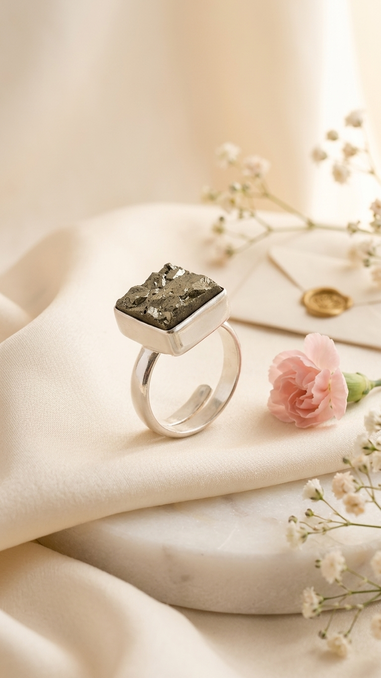 NATURAL PYRITE RAW RING square