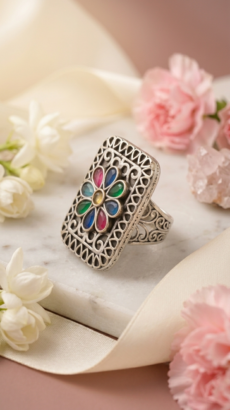 Rangoli Bloom Dandiya Statement Ring