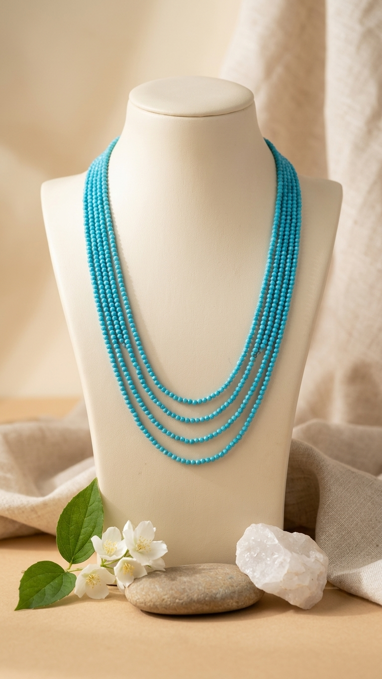 Natural Blue Turquoise Beaded Necklace