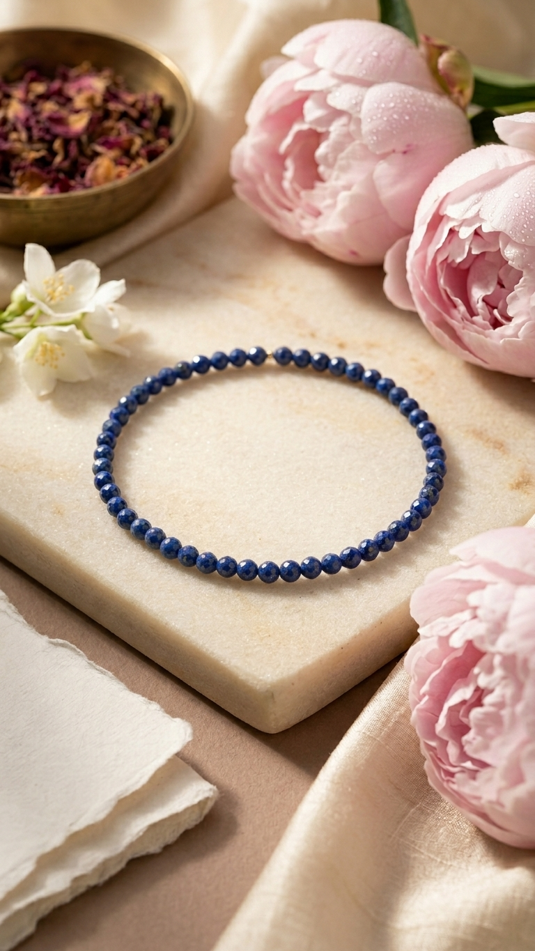 Natural Lapis Lazuli Beaded Anklet (With Certificate)