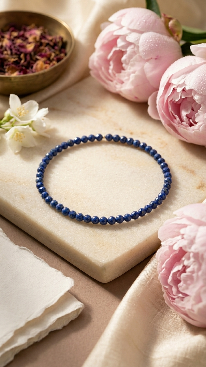 Natural Lapis Lazuli Beaded Anklet (With Certificate)
