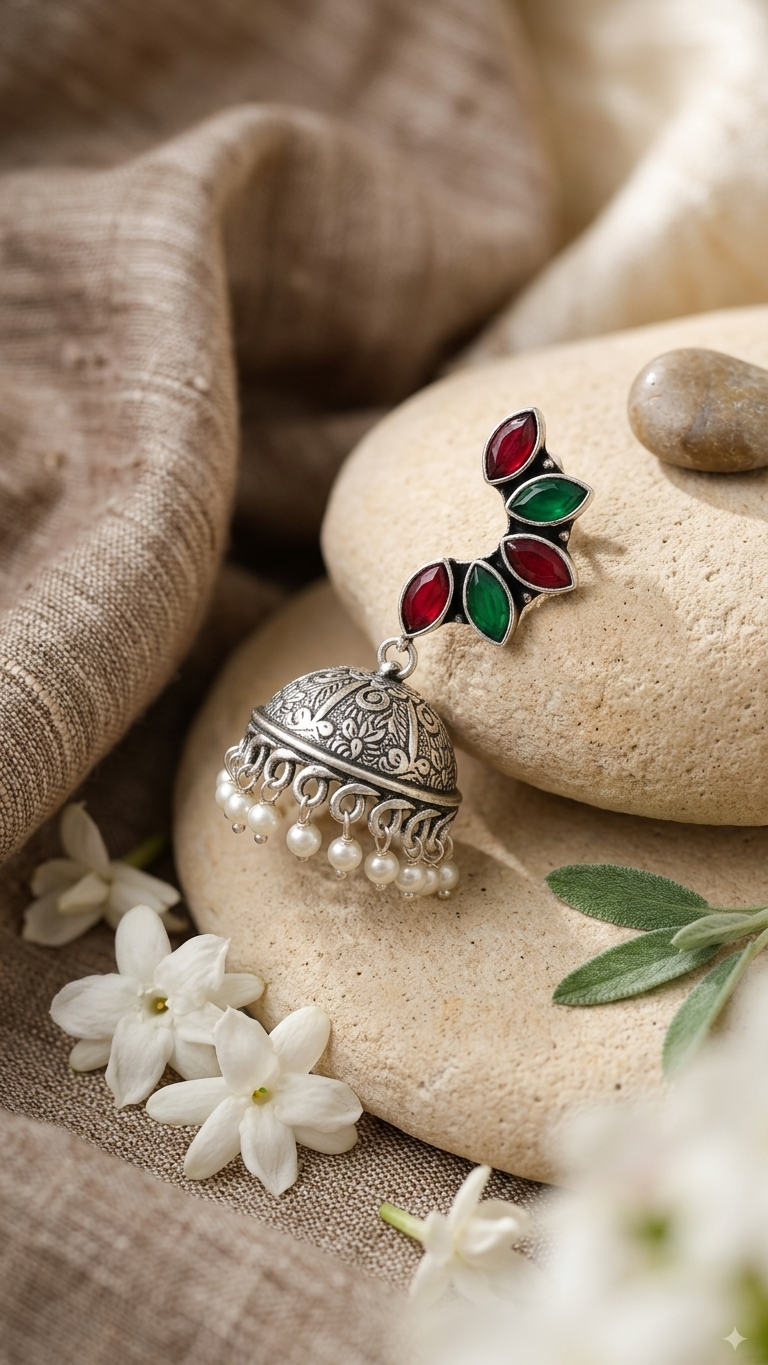Rangili Jhumka Dandiya White Metal Earrings