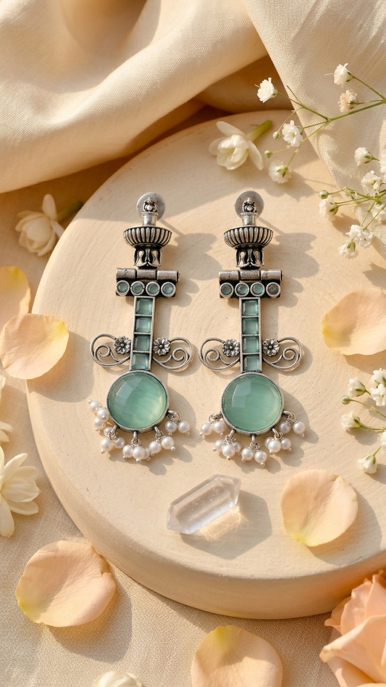 Mint Aura Dandiya Earrings