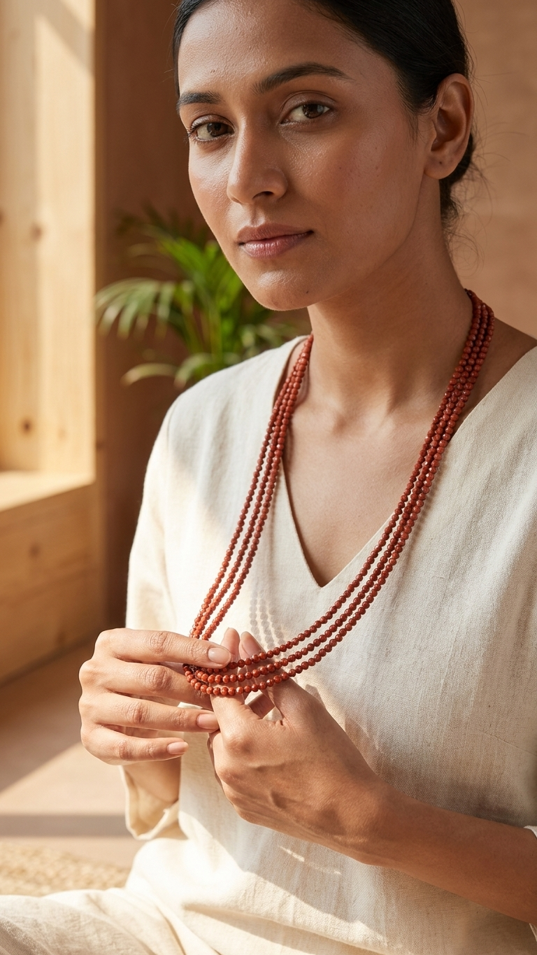 Natural Red Jasper Beaded Necklace (With Certificate)