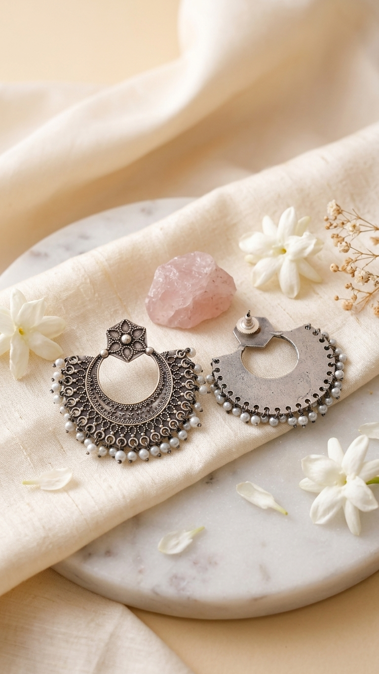 Pearl Crescent Dandiya Hoop Earrings