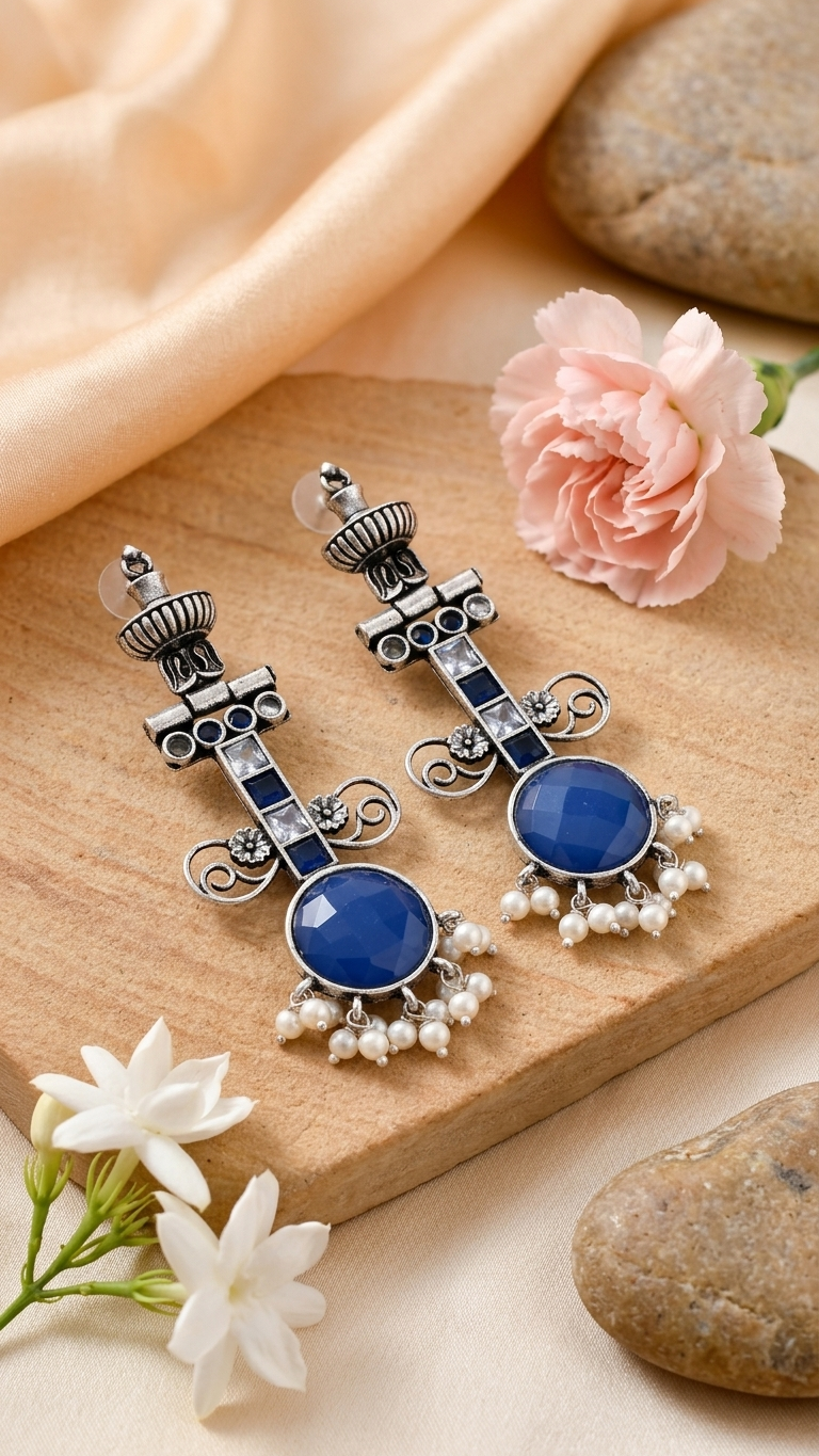 Neelam Raas Dandiya White Metal Earrings