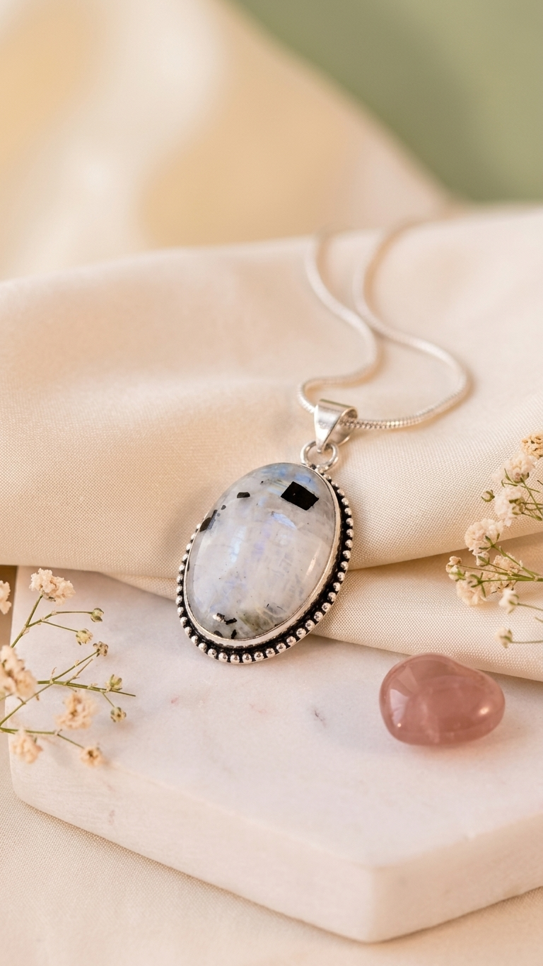 Natural Rainbow Moonstone Pendant Oval Shape
