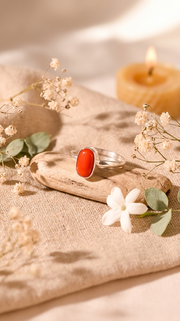 NATURAL CORAL   RING  (MOONGA) GEMSTONE (With Certificate)
