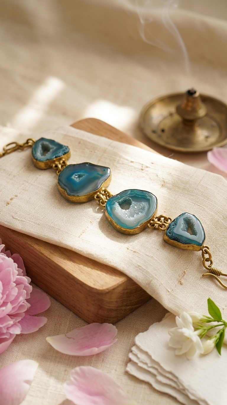 Torrance Blue Sea Ruzy Agate Stone Chain Bracelet