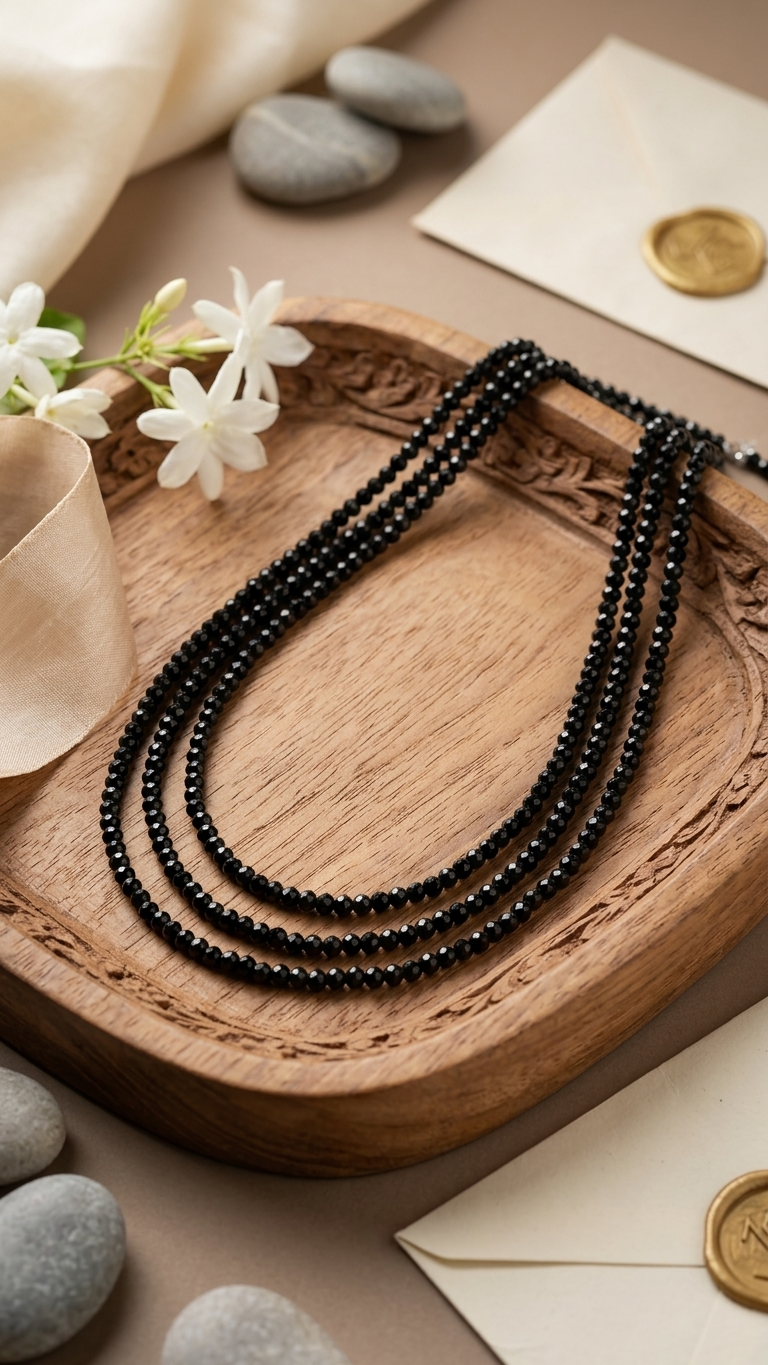 Natural Black Tourmaline Beaded Necklace