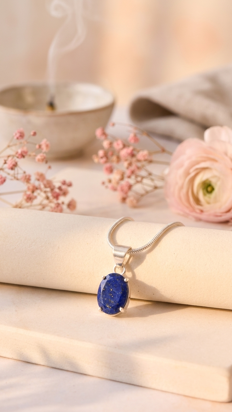 NATURAL LAPIS FACETED OVAL PENDENT