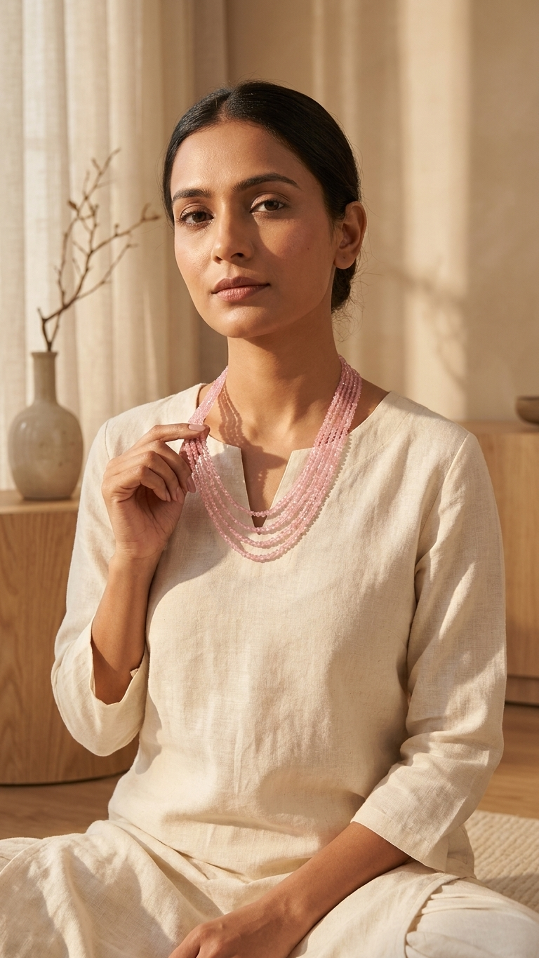 Natural Rose Quartz Necklace (With Certificate)
