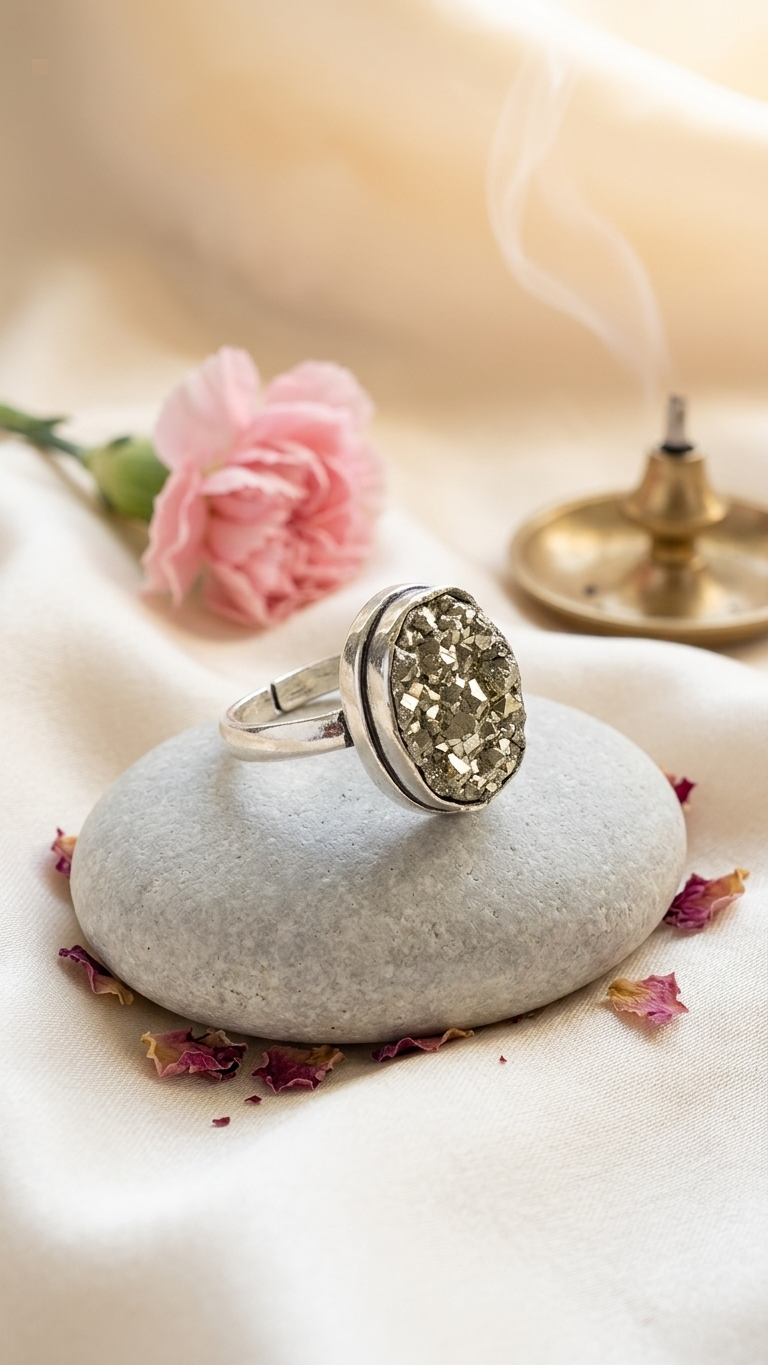 Natural  Pyrite Oval Ring