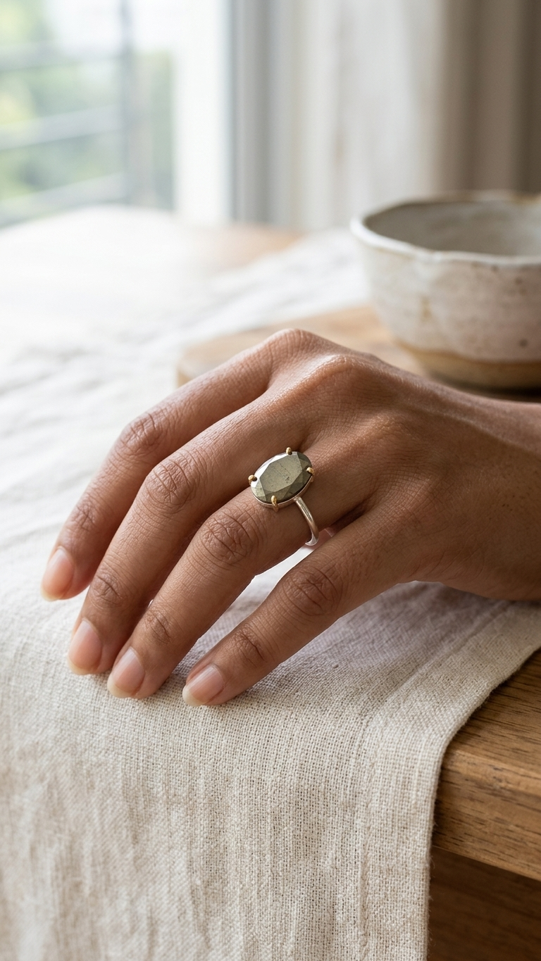 NATURAL PYRITE  FACITED RING 100% Natural Gemstone