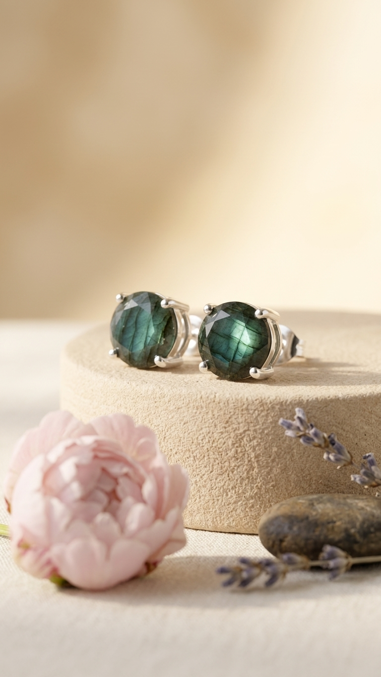 Natural Labradorite Stud Earrings (With Certificate)