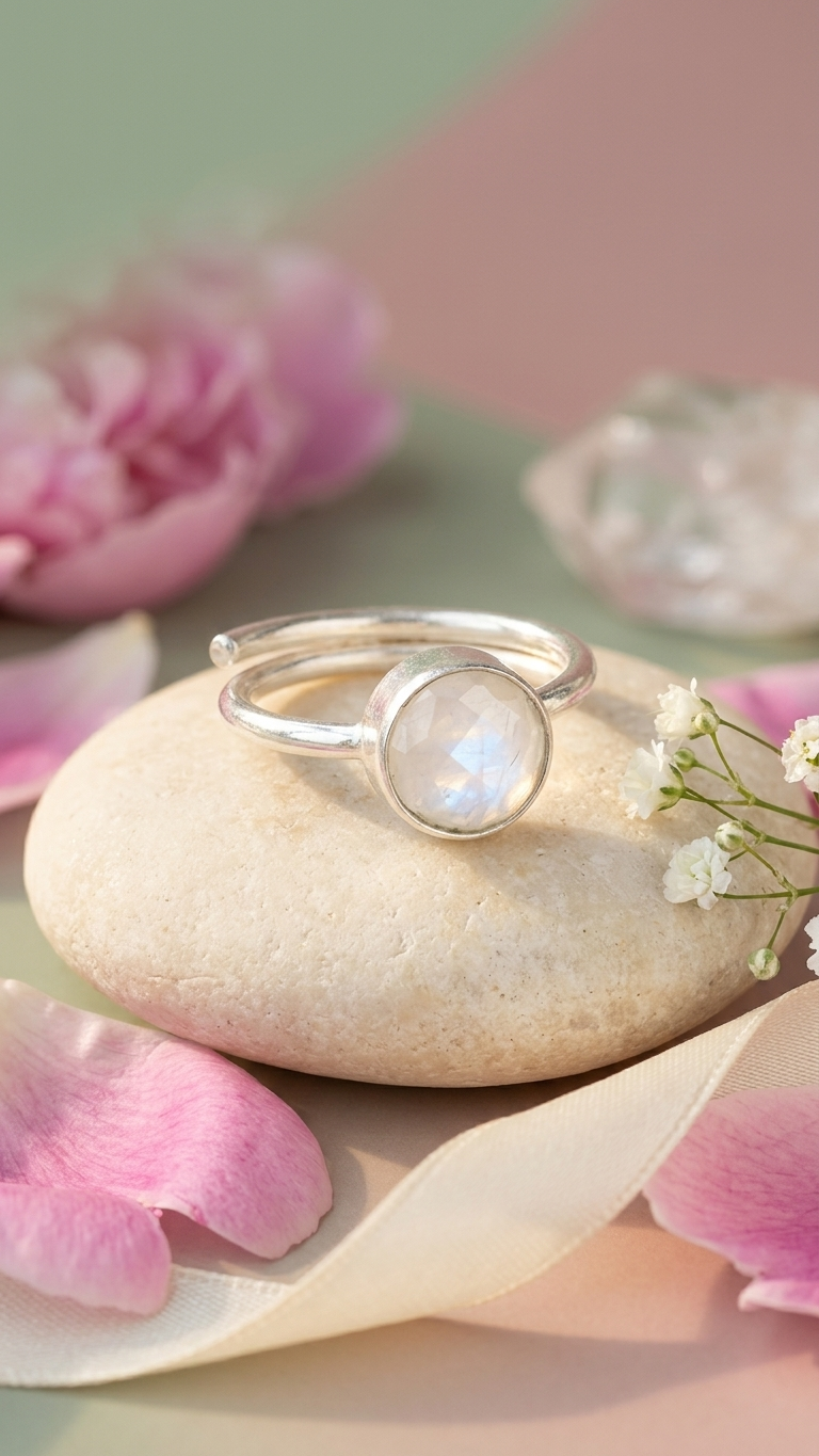 Natural Rainbow Moonstone Ring