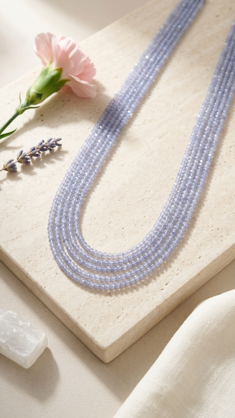 Natural Blue Lace Agate Beaded Necklace (With Certificate)