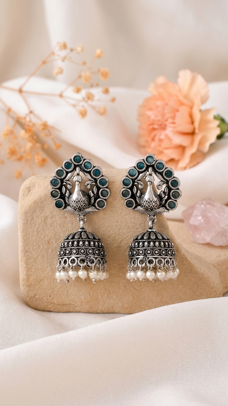 Peacock Grace Dandiya Jhumka Earrings