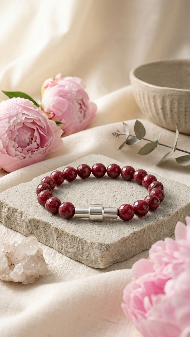 Ruby Faceted Bracelet With Magnet Lock