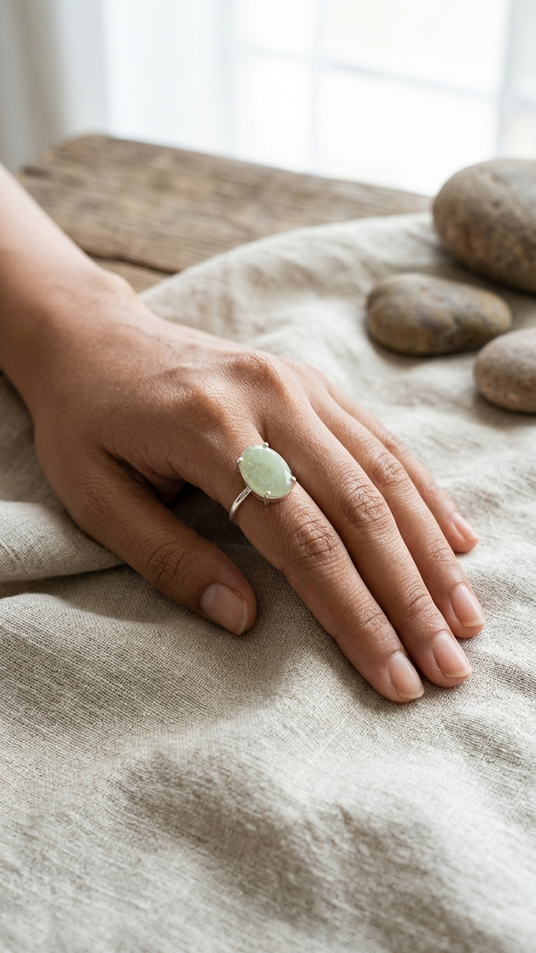 Natural Light Green Aventurine Cut Stone Ring