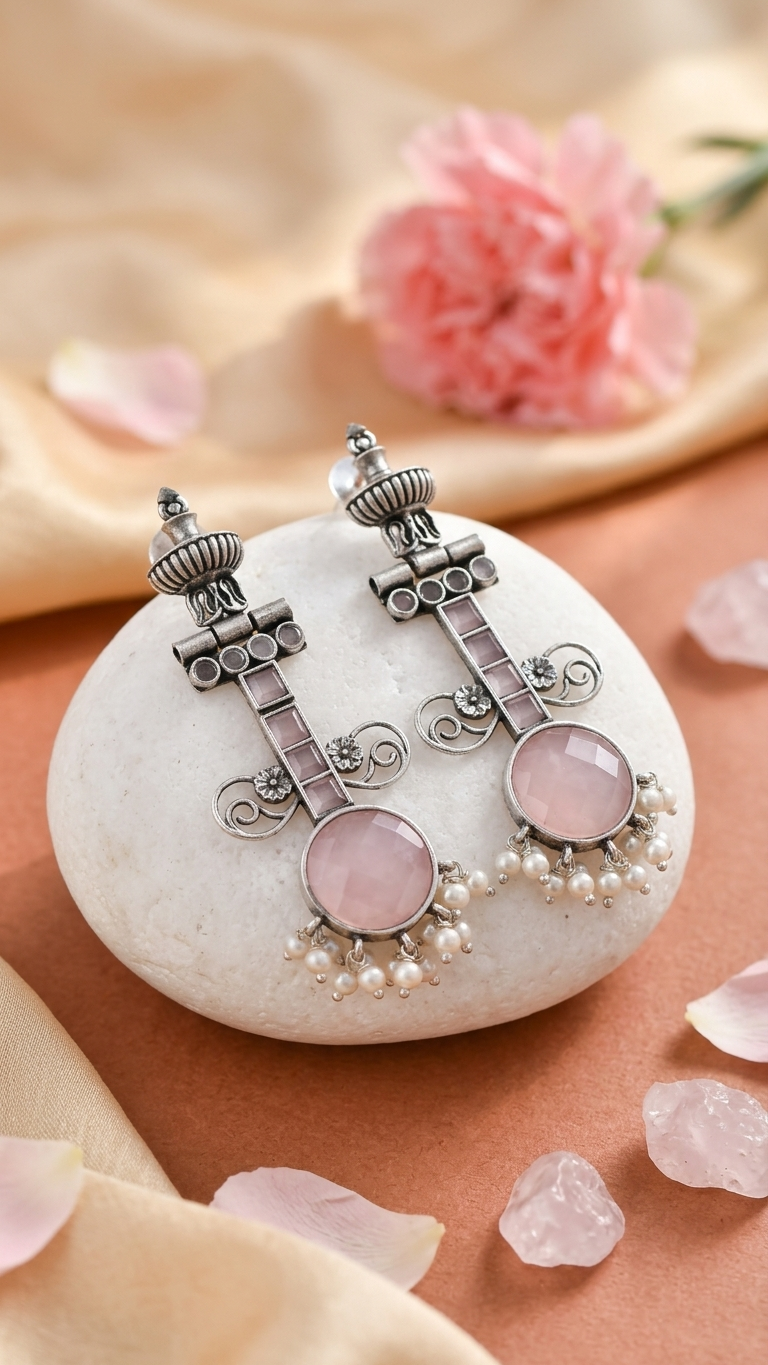 Blush Elegance Pink Dandiya Earrings
