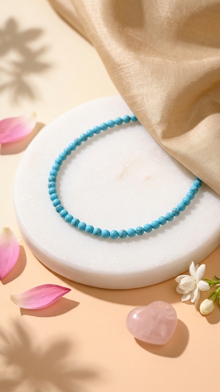 Natural Turquoise Beaded Anklet (With Certificate)