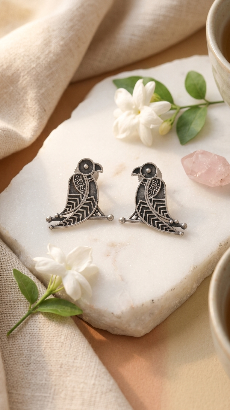 Tribal Parrot Dandiya Stud Earrings
