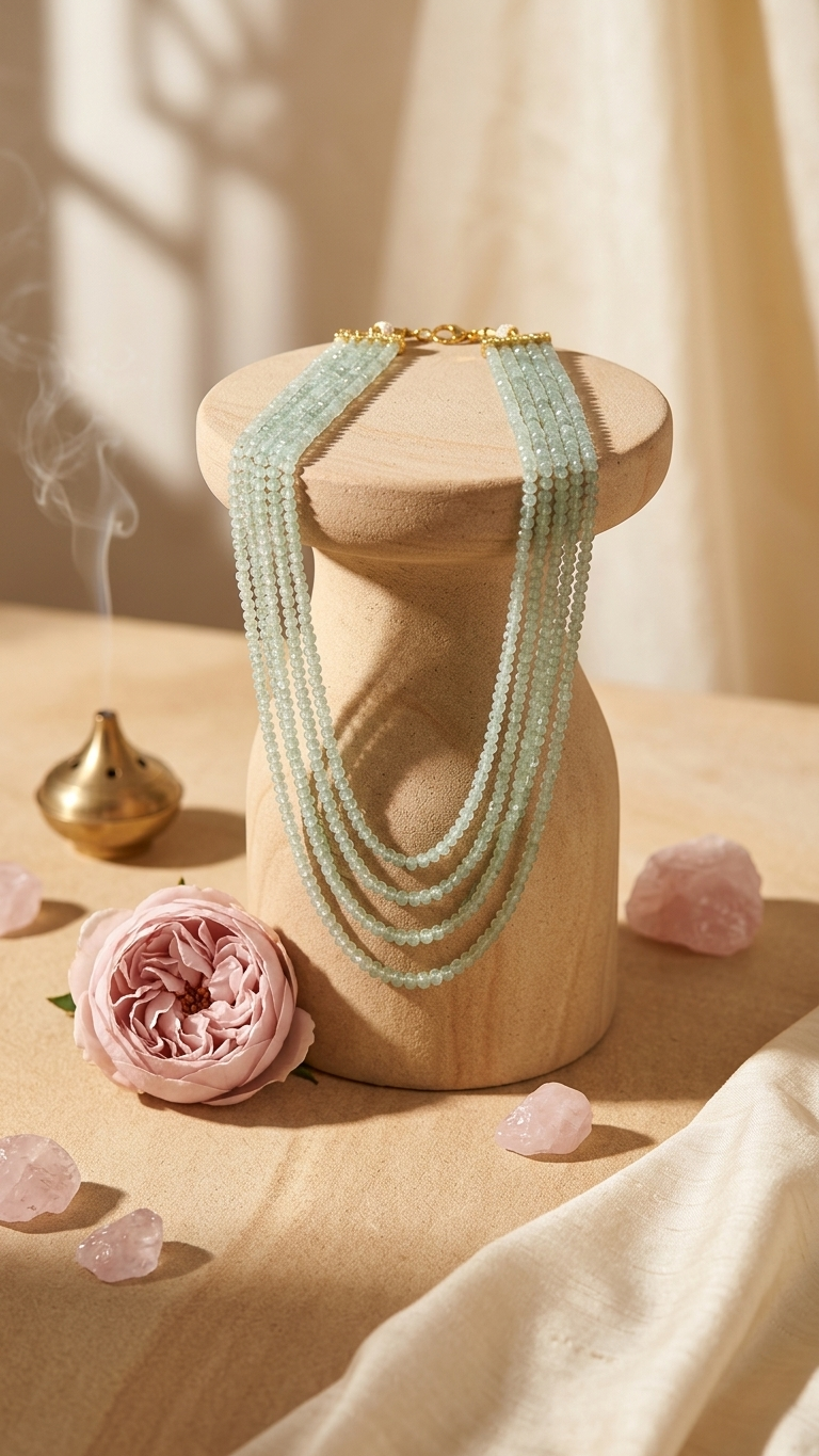 Natural Green Aventurine Beaded Necklace (With Certificate)