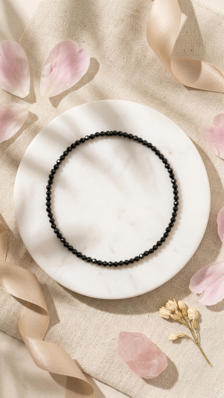 Natural Black Tourmaline Beaded Anklet (With Certificate)