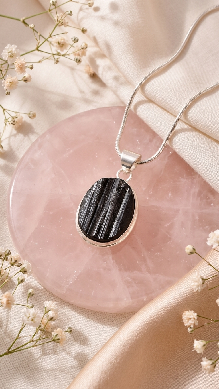 Natural Black Tourmaline Pendant Oval Shape