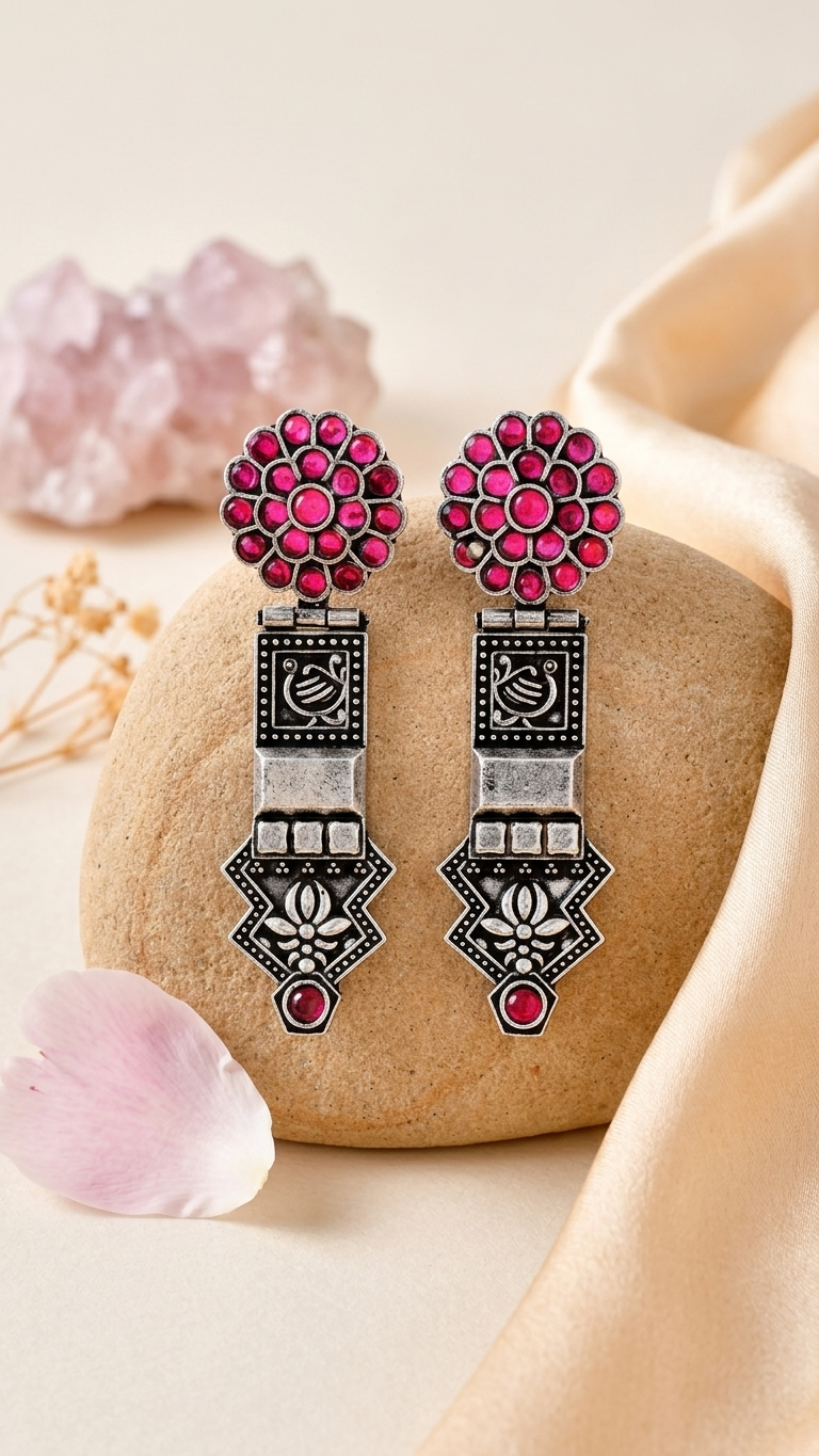Rangilo Dandiya White Metal Earrings