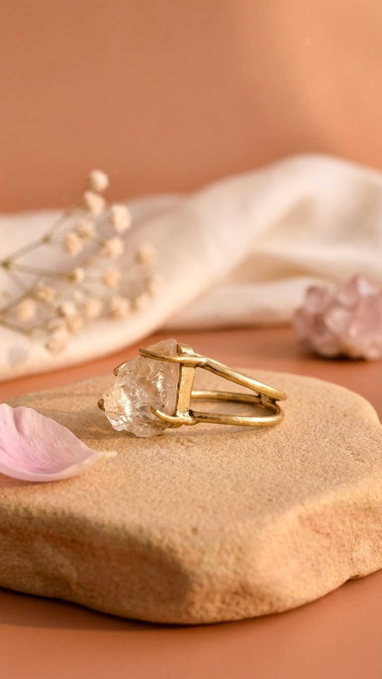 NATURAL CLEAR QUARTZ  RAW RING 100% Natural Gemstone