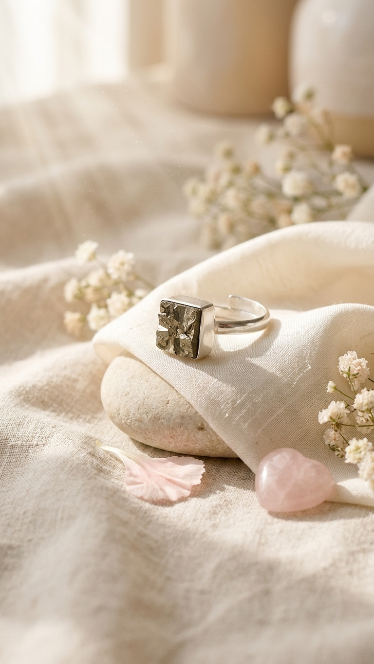 NATURAL PYRITE RAW RING square