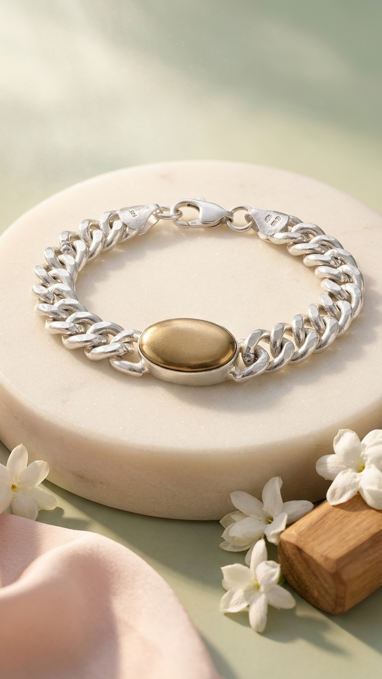 Pyrite Bracelet With Strong Silver Plated