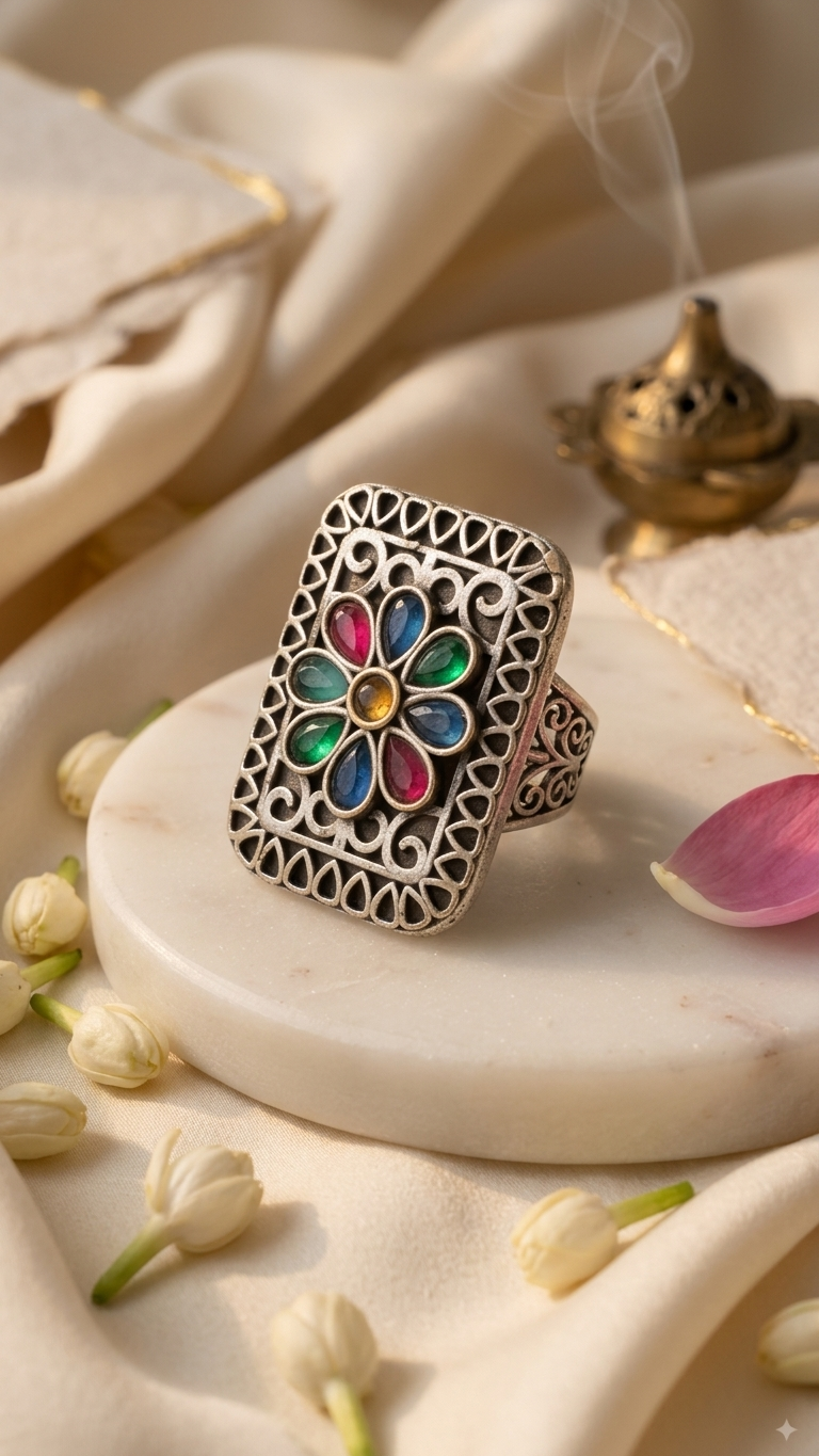 Rangoli Bloom Dandiya Statement Ring