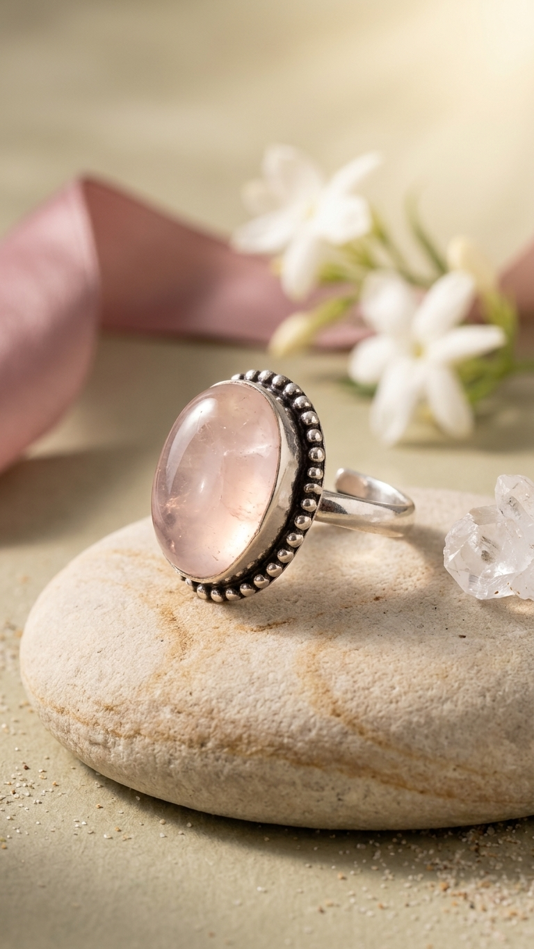 NATURAL ROSE QUARTZ RING