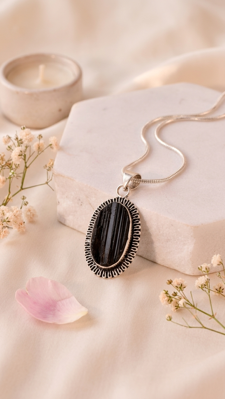 Natural Black Tourmaline Pendant Oval Shape