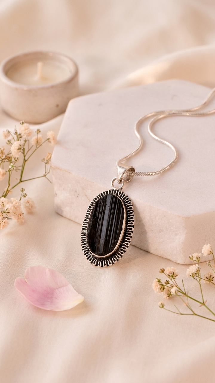 Natural Black Tourmaline Pendant Oval Shape