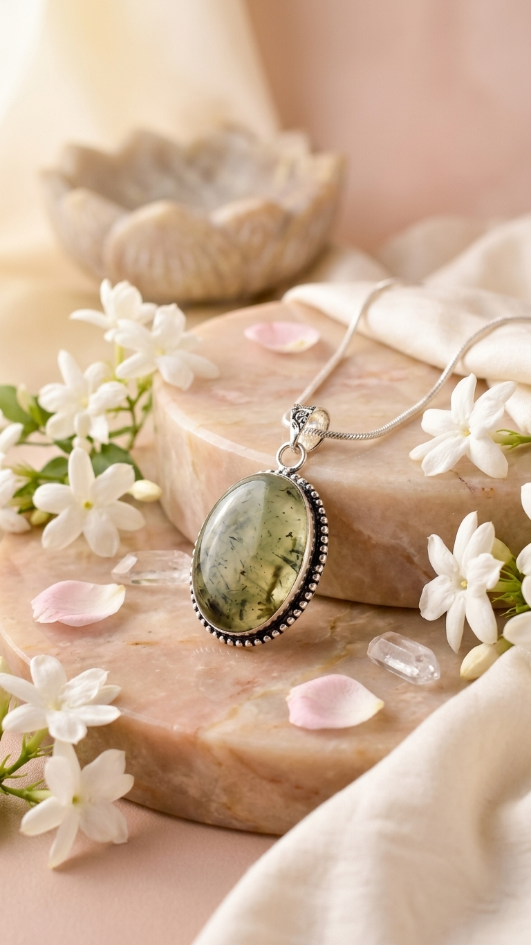 NATURAL PREHNITE  PENDANT