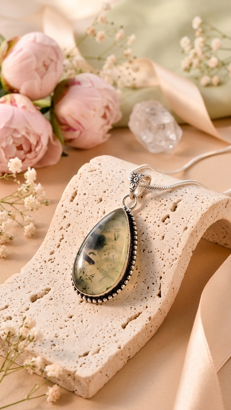 NATURAL PREHNITE  PENDANT