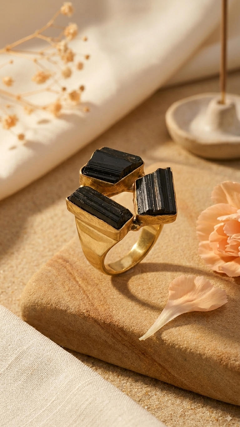 Black Tourmaline Dandiya Statement Ring