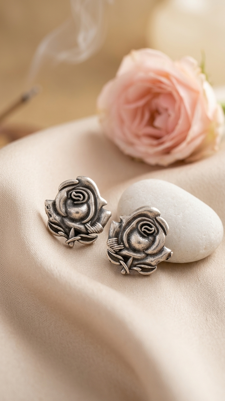 Rose Blossom Dandiya Stud Earrings