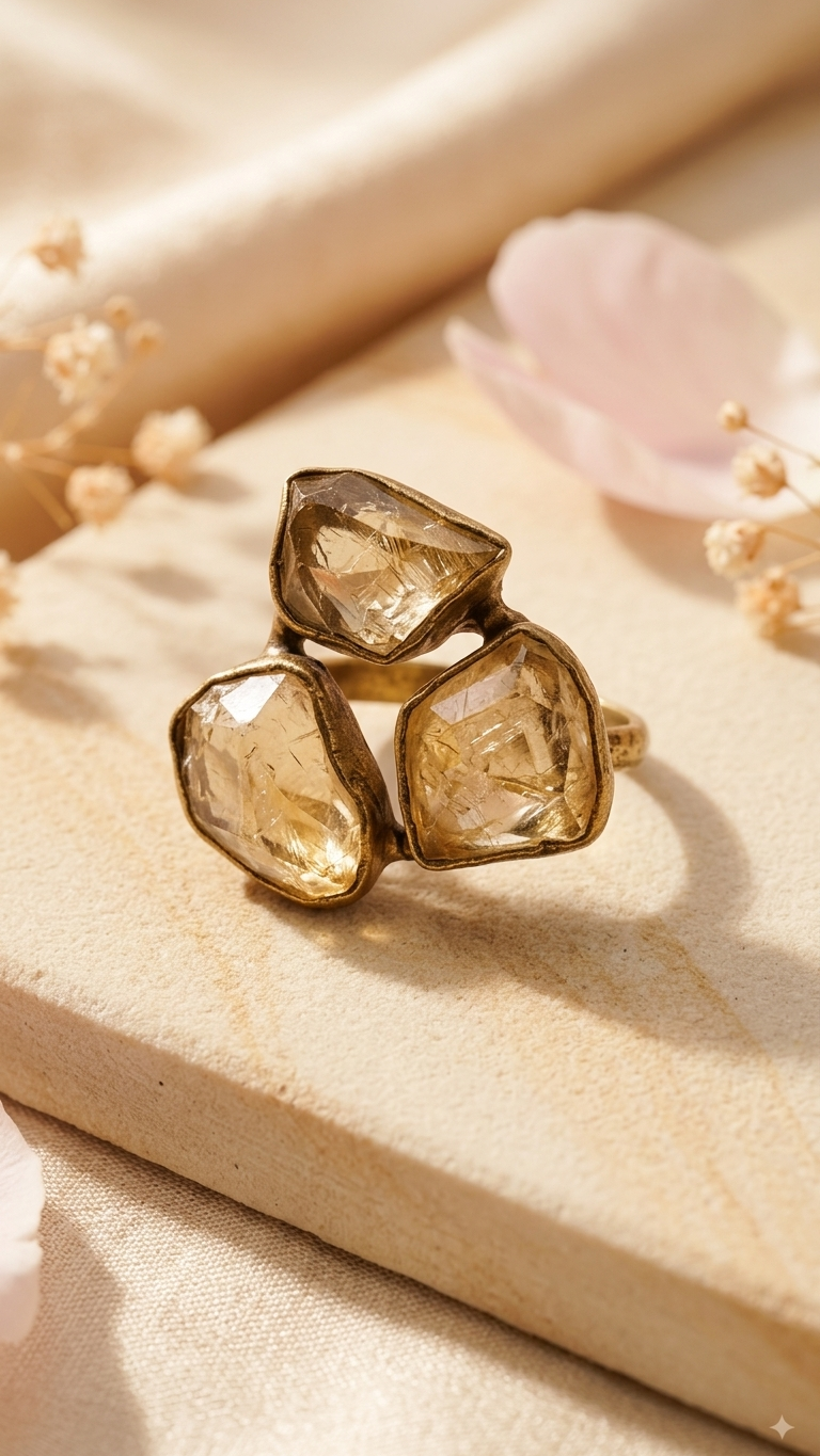 Golden Citrine Dandiya Statement Ring