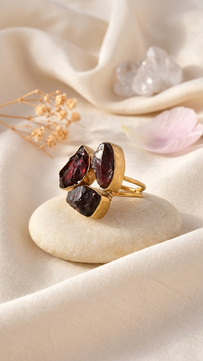 Crimson Garnet Dandiya Statement Ring