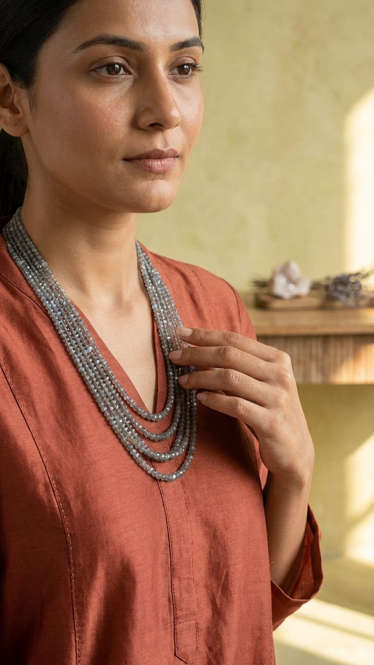 Natural Labradorite Beaded Necklace (With Certificate)