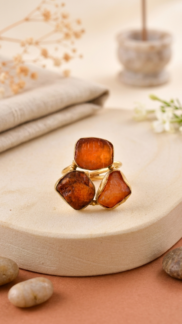 Fiery Carnelian Dandiya Statement Ring