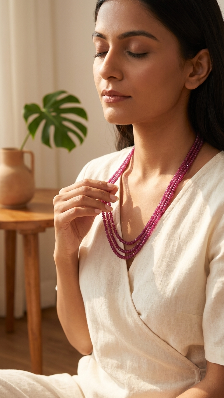 Natural Ruby Beaded Necklace (With Certificate)