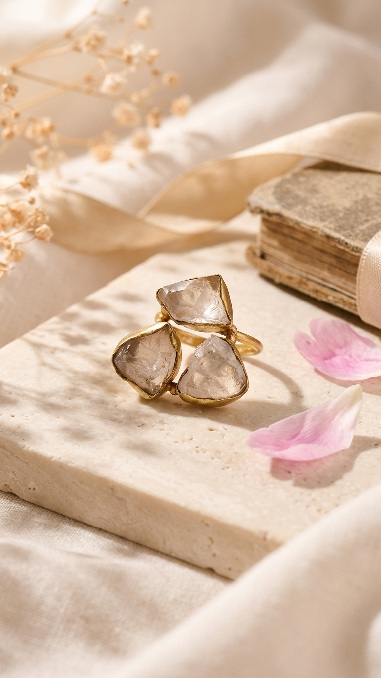 Rose Quartz Dandiya Statement Ring
